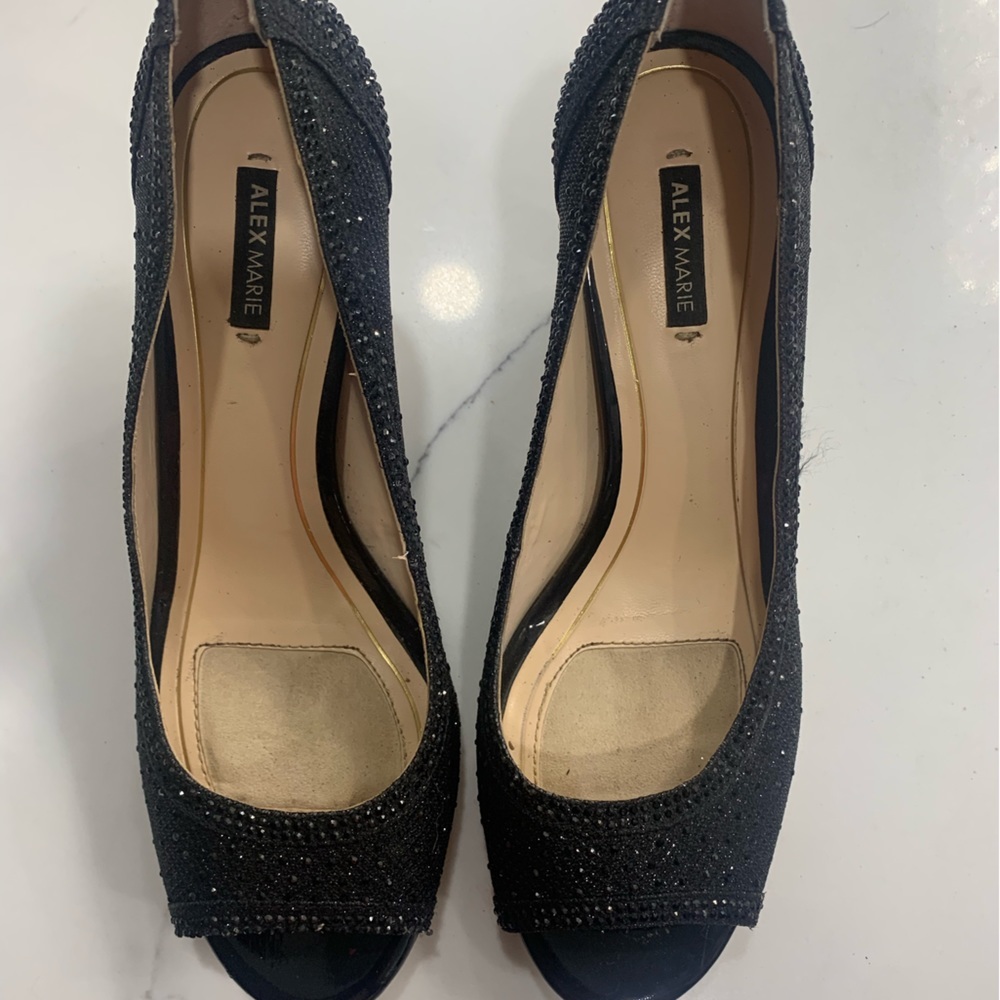 Alex‎ Marie Black Open Toe Sparkly Pumps Size 8M